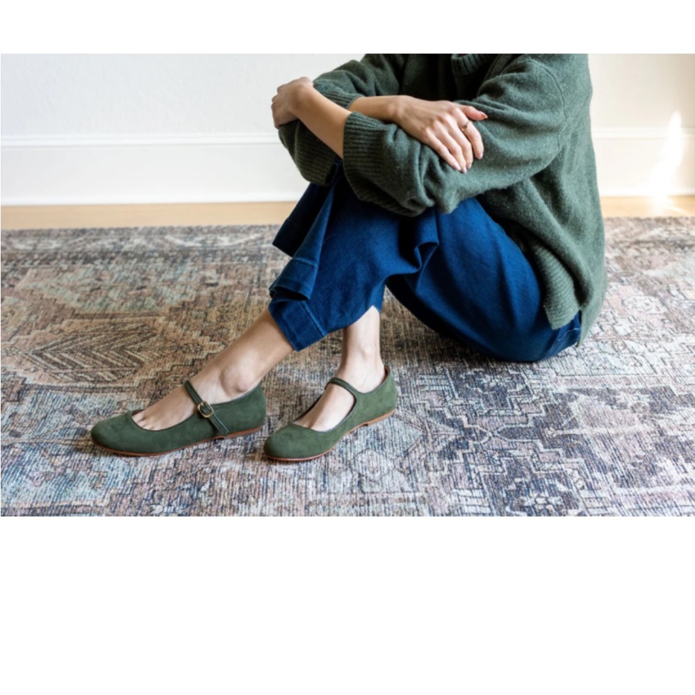 FORTRESS OF INCA in Moss Green Suede Flats